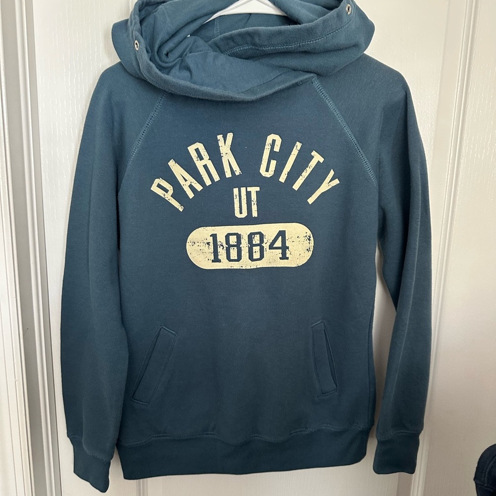 Park City Utah 1884 Double Hooded Hoodie Teal Blue S